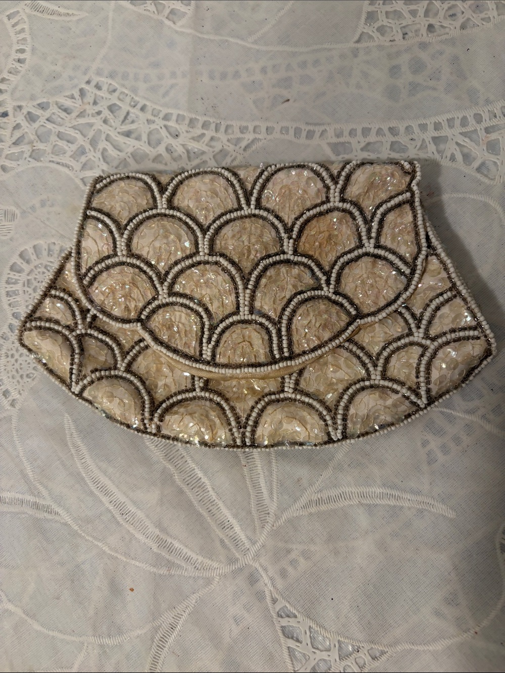 Beaded Ivory Scallop Evening Clutch Gimbels